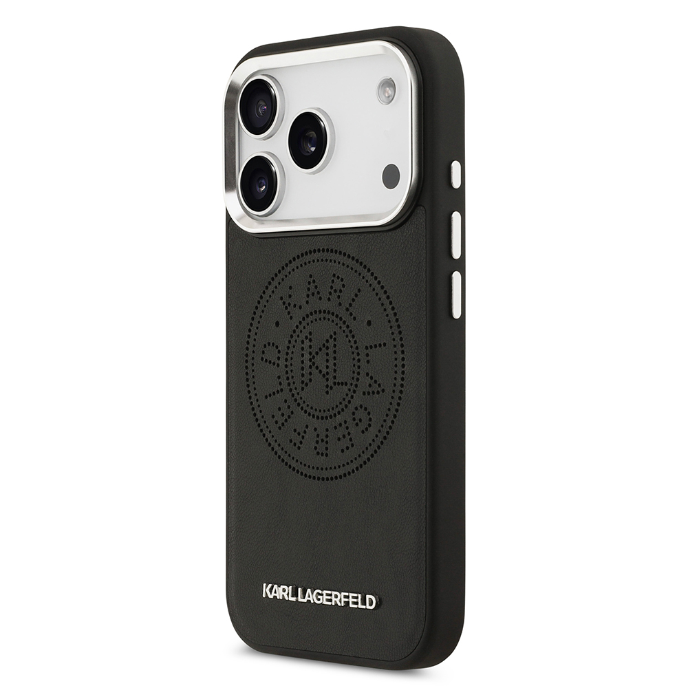 Apple iPhone 17 Pro Max Case Karl Lagerfeld Original Licensed M-safe Charging Feature Perforated Design Metal Logo PU Leather Cover - 3