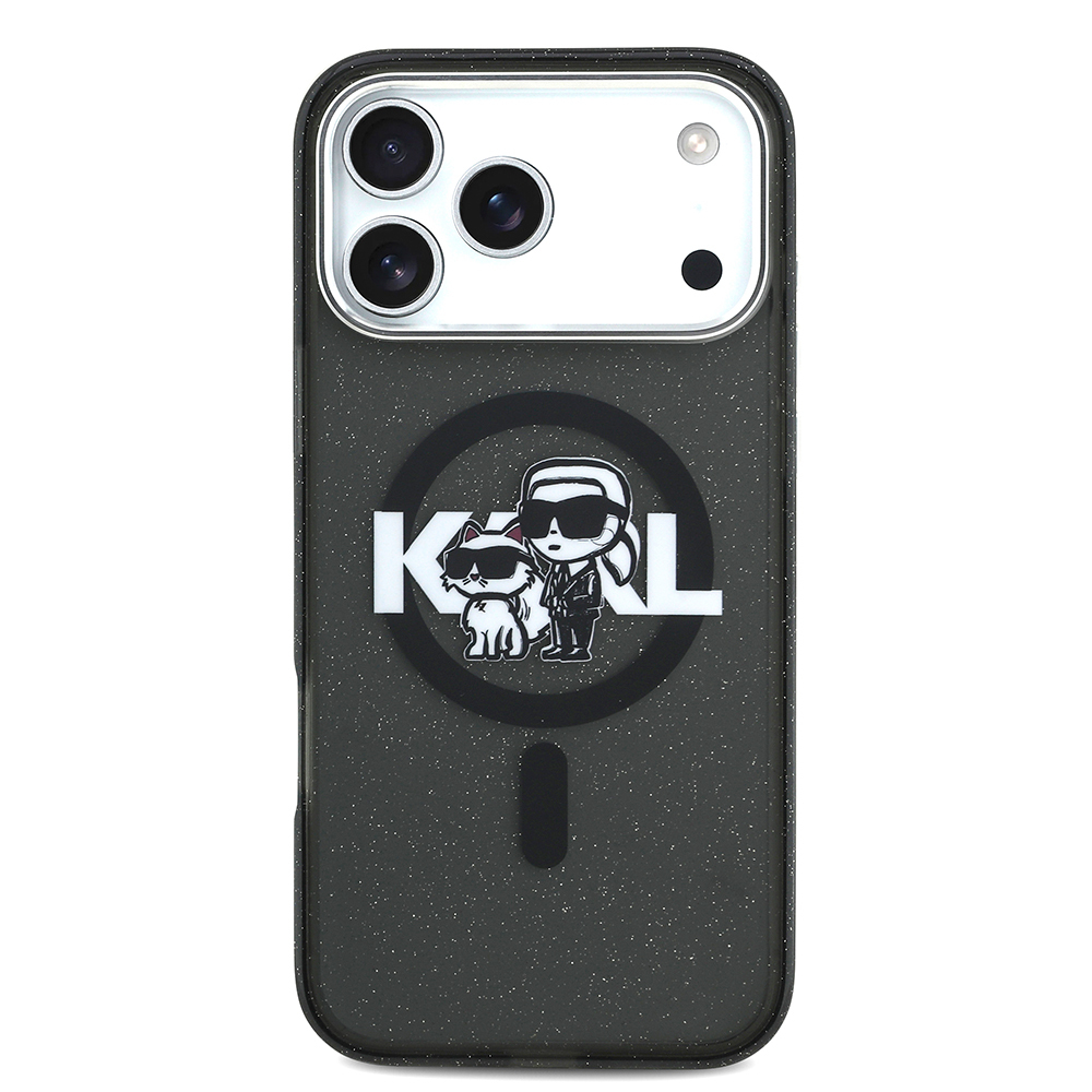 Apple iPhone 17 Pro Max Case Karl Lagerfeld Original Licensed Shining Glittery Karl & Choupette Sketch Logo Cover - 4