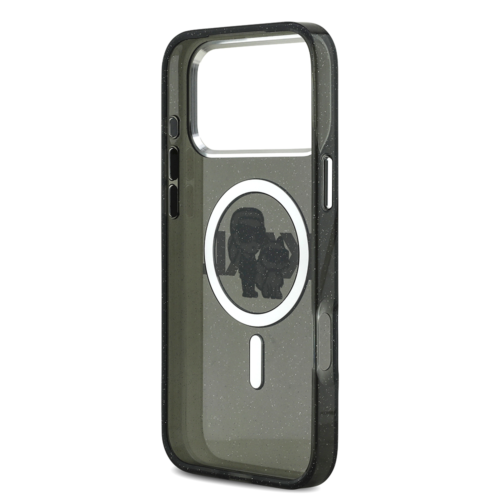 Apple iPhone 17 Pro Max Case Karl Lagerfeld Original Licensed Shining Glittery Karl & Choupette Sketch Logo Cover - 8