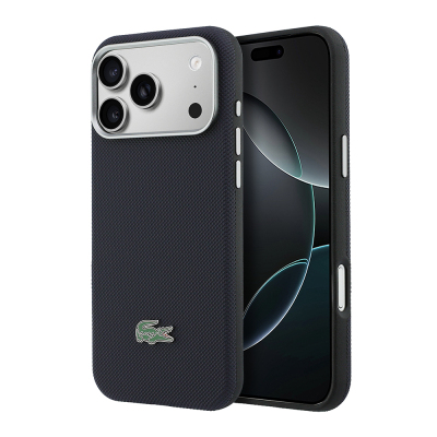 Apple iPhone 17 Pro Max Case, Lacoste Original Licensed, M-Safe Charging Enabled, PVC Semi-Pique Patterned Back, Iconic Crocodile Weave Logo Cover Navy blue