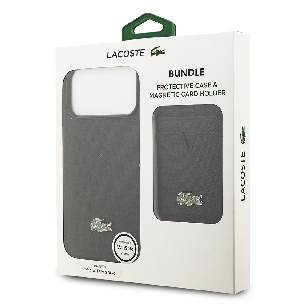 Apple iPhone 17 Pro Max Case Lacoste Original Licensed M-Safe Charging Feature PU Pique Pattern Metal Logo Card Holder Cover - 42