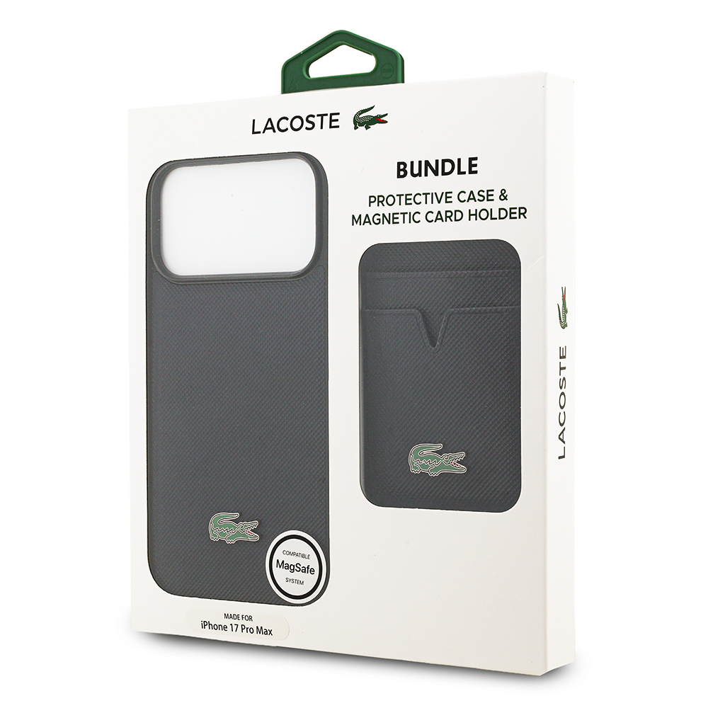 Apple iPhone 17 Pro Max Case Lacoste Original Licensed M-Safe Charging Feature PU Pique Pattern Metal Logo Card Holder Cover - 44
