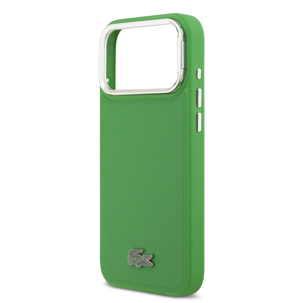 Apple iPhone 17 Pro Max Case Lacoste Original Licensed M-safe Charging Feature PU Pique Pattern Stand Metal Logo Cover - 17