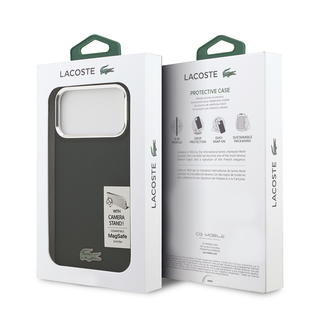 Apple iPhone 17 Pro Max Case Lacoste Original Licensed M-safe Charging Feature PU Pique Pattern Stand Metal Logo Cover - 26