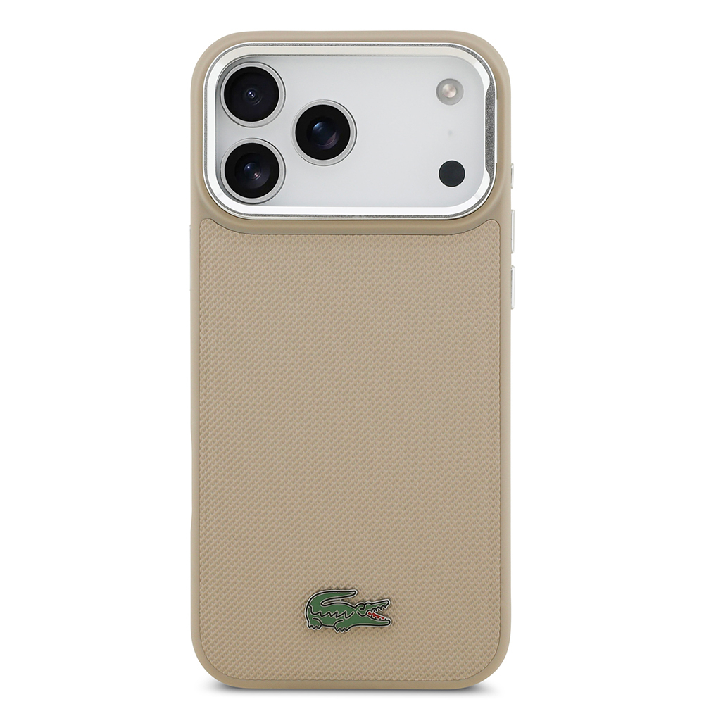 Apple iPhone 17 Pro Max Case Lacoste Original Licensed M-safe Charging Feature PU Pique Pattern Stand Metal Logo Cover - 28