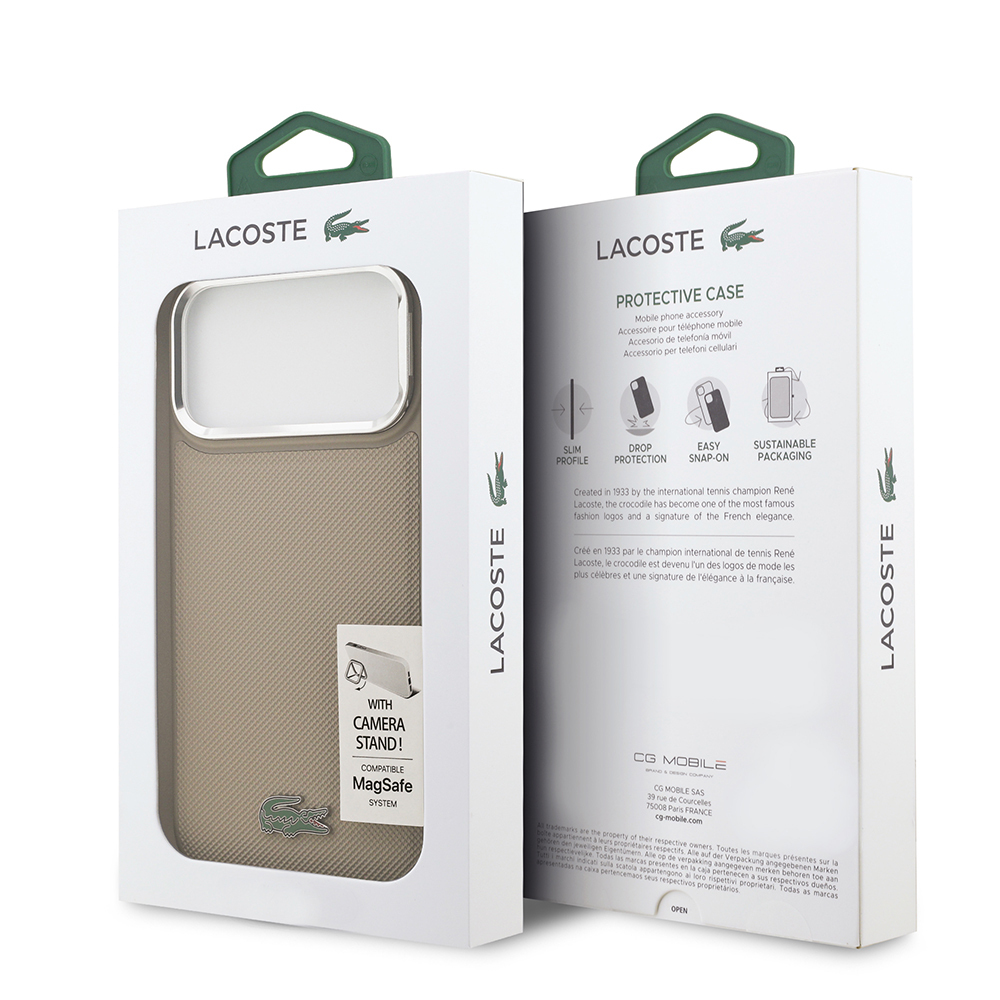 Apple iPhone 17 Pro Max Case Lacoste Original Licensed M-safe Charging Feature PU Pique Pattern Stand Metal Logo Cover - 33
