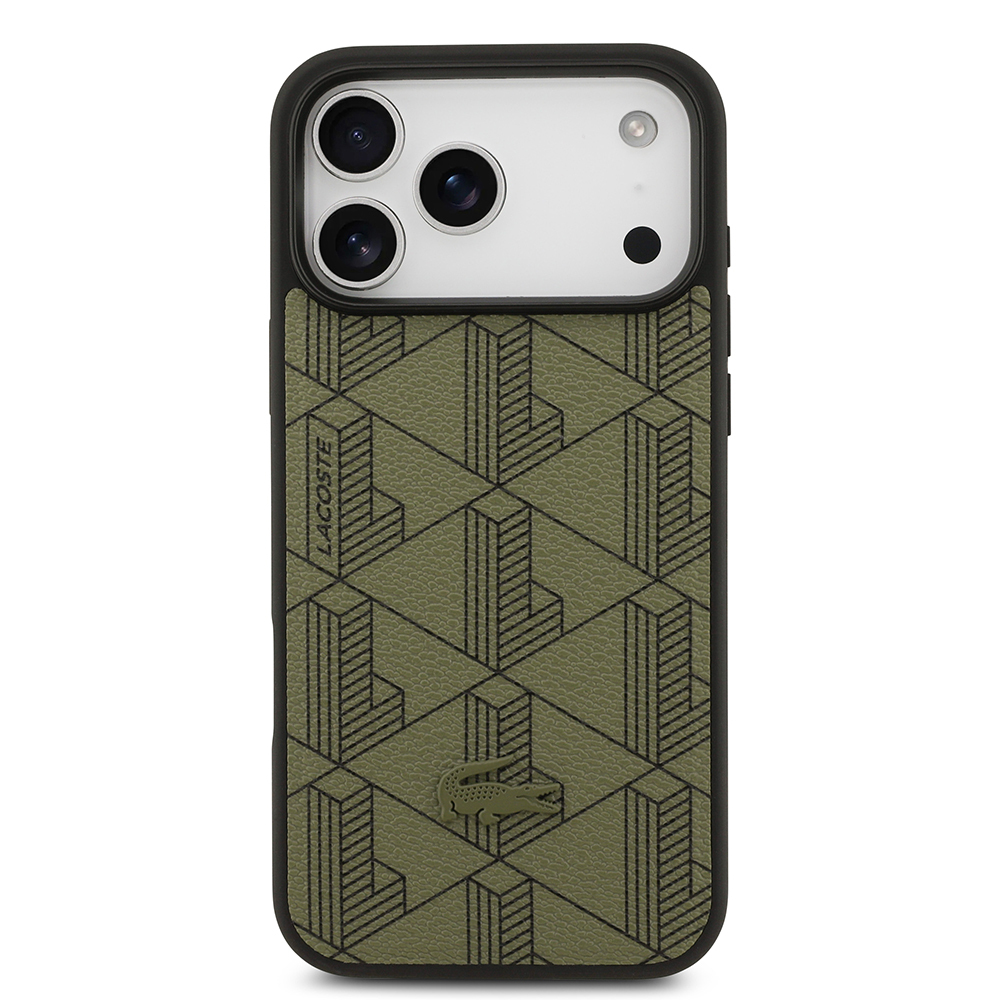 Apple iPhone 17 Pro Max Case Lacoste Original Licensed M-Safe Charging Function PU Leather Design Card Holder Mixed Monogram Pattern Cover - 4