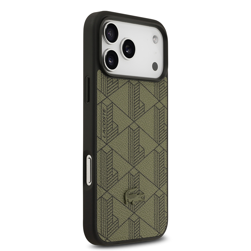 Apple iPhone 17 Pro Max Case Lacoste Original Licensed M-Safe Charging Function PU Leather Design Card Holder Mixed Monogram Pattern Cover - 5