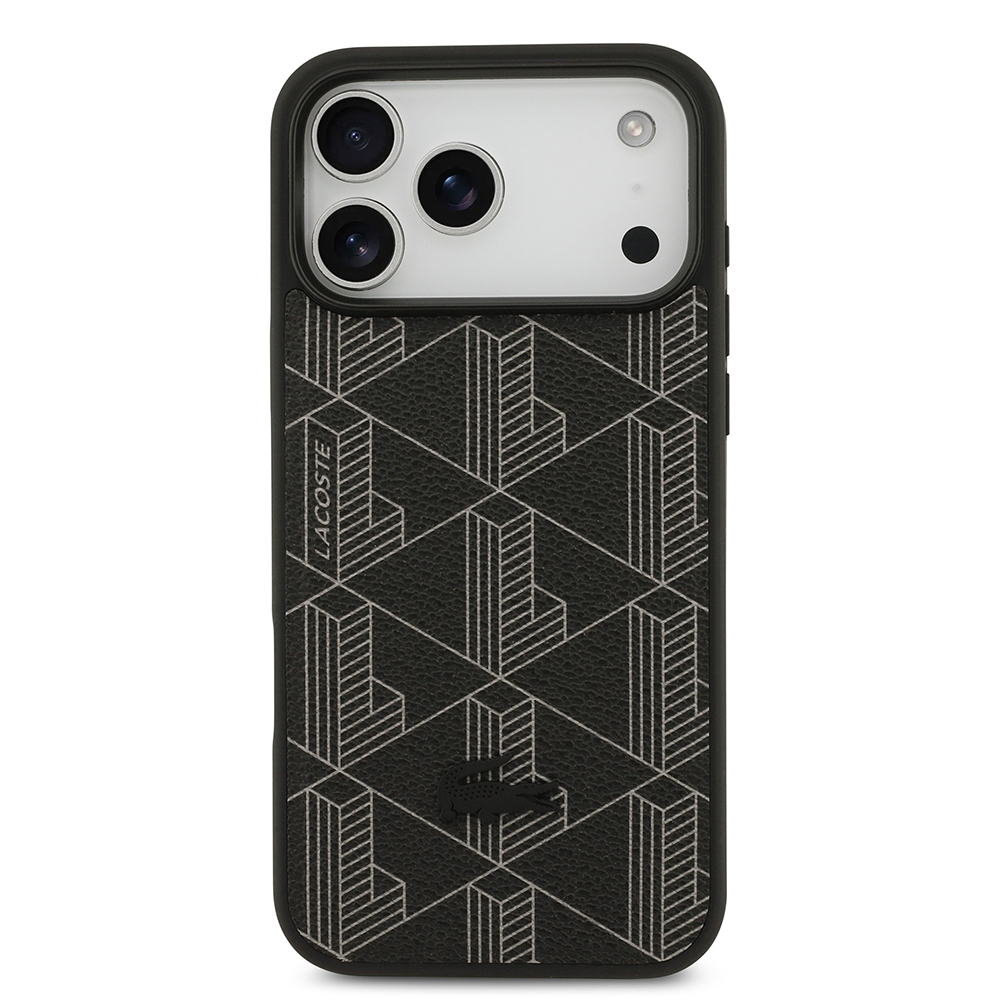 Apple iPhone 17 Pro Max Case Lacoste Original Licensed M-Safe Charging Function PU Leather Design Card Holder Mixed Monogram Pattern Cover - 13