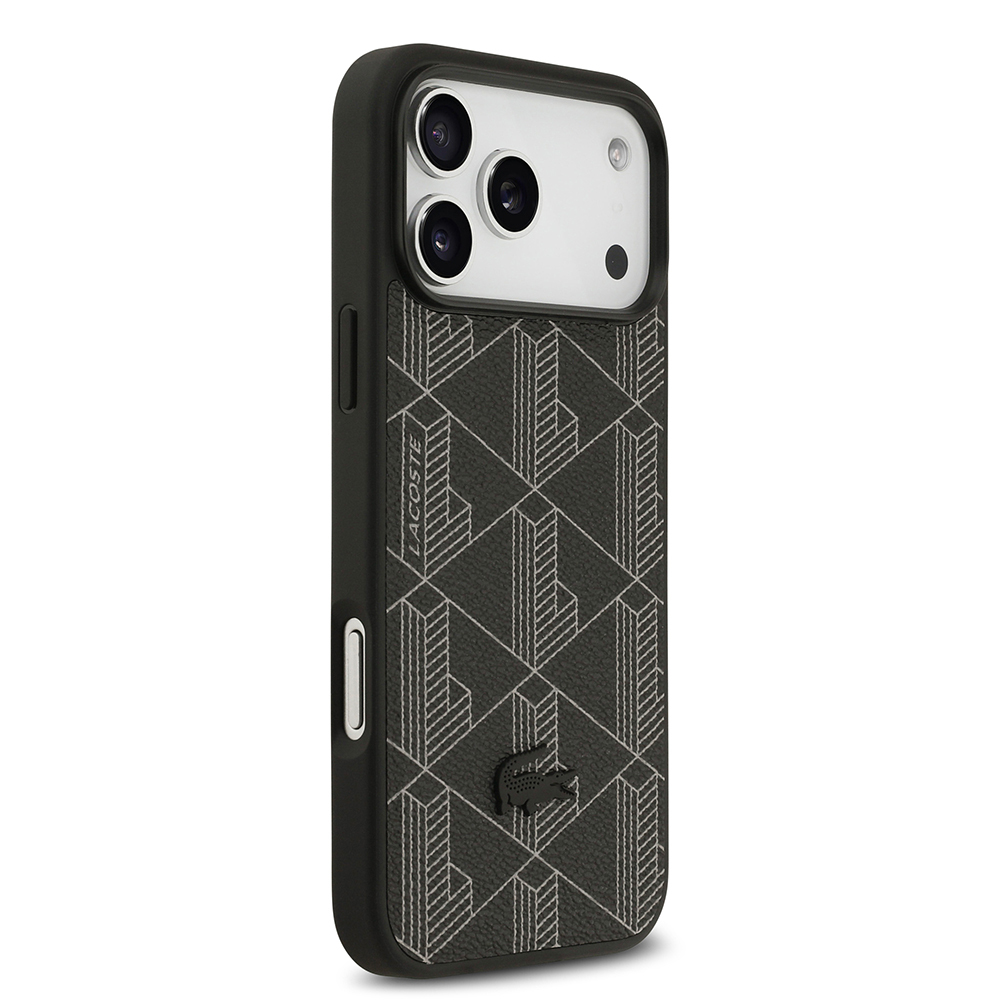 Apple iPhone 17 Pro Max Case Lacoste Original Licensed M-Safe Charging Function PU Leather Design Card Holder Mixed Monogram Pattern Cover - 14