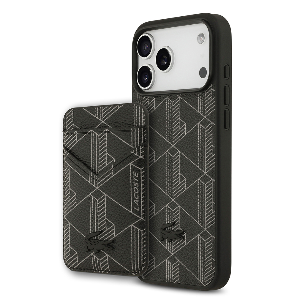 Apple iPhone 17 Pro Max Case Lacoste Original Licensed M-Safe Charging Function PU Leather Design Card Holder Mixed Monogram Pattern Cover - 3