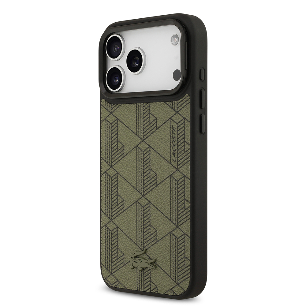 Apple iPhone 17 Pro Max Case Lacoste Original Licensed M-safe Charging Stand PU Leather Mixed Monogram Pattern Cover - 3