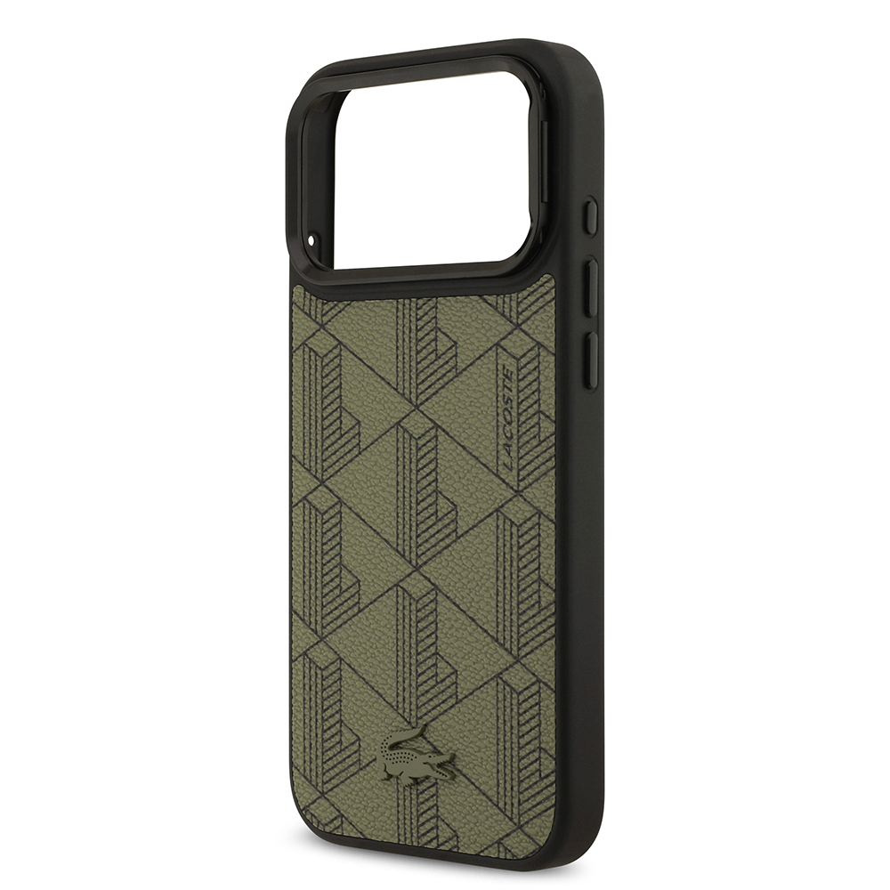 Apple iPhone 17 Pro Max Case Lacoste Original Licensed M-safe Charging Stand PU Leather Mixed Monogram Pattern Cover - 7
