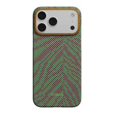 Apple iPhone 17 Pro Max Case M-safe Charging Enabled Aramid Fiber Pitaka Breath of Veins Series Cover Yeşil-Mor