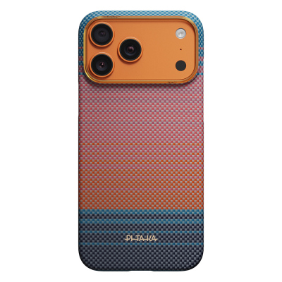 Apple iPhone 17 Pro Max Case M-safe Charging Enabled Aramid Fiber Pitaka Sunset 2.0 California Dream Series Cover Turuncu-Mavi