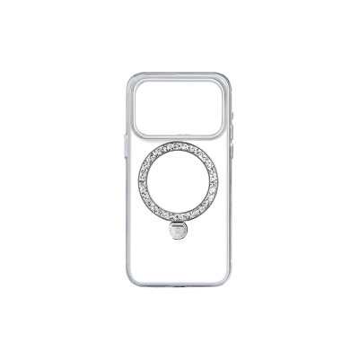 Apple iPhone 17 Pro Max Case M-safe Charging Enabled Glitter Stand Pynana Dancing Circle Trendy Series Cover Silver