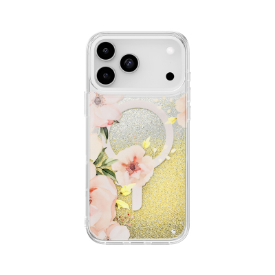 Apple iPhone 17 Pro Max Case M-safe Charging Feature Floral Patterned Glittery Back Surface Coehl Fleurette Cover Gold