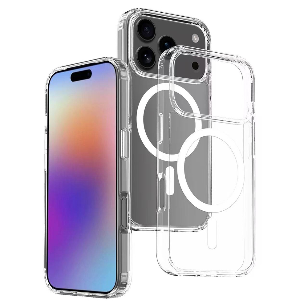 Apple iPhone 17 Pro Max Case M-safe Charging Transparent Hard PC Zore Embos Cover - 1
