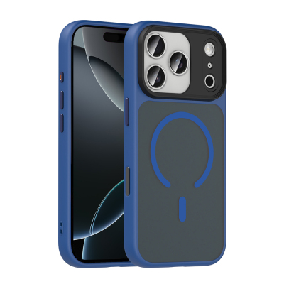 Apple iPhone 17 Pro Max Case Matte Back Surface Wireless Charging Feature Zore Flet M-safe Cover Navy blue