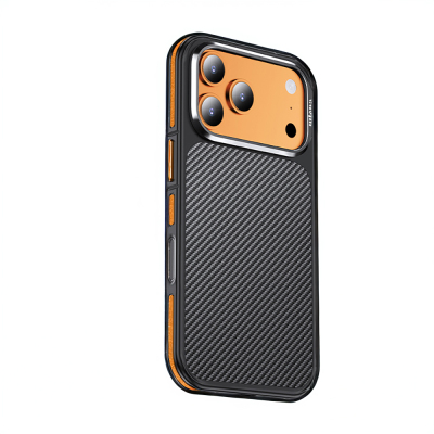 Apple iPhone 17 Pro Max Case Matte Transparent Carbon Fiber Look Wlons Marine Cover Orange
