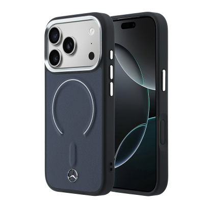 Apple iPhone 17 Pro Max Case – Mercedes-Benz Officially Licensed – Embossed Leather Cover with Metal Star Logo and MagSafe Charging Support Navy blue