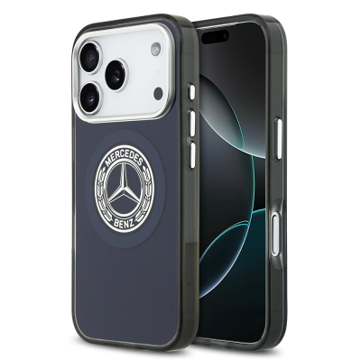 Apple iPhone 17 Pro Max Case Mercedes Benz Original Licensed M-Safe Charging Feature Dual Layer PC Nostalgic Star Design Cover Navy blue