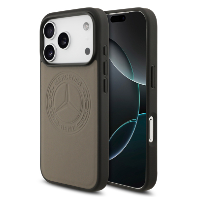 Apple iPhone 17 Pro Max Case Mercedes Benz Original Licensed M-Safe Charging Feature Genuine Leather Nostalgic Star Design Cover Brown