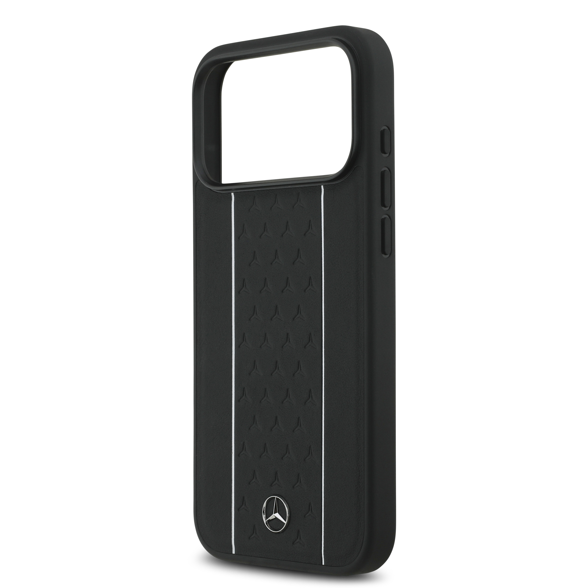 Apple iPhone 17 Pro Max Case Mercedes Benz Original Licensed M-Safe Charging Feature Striped Star Patterned Metal Logo Leather Cover - 15