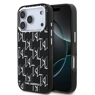 Apple iPhone 17 Pro Max Case Original Licensed M-Safe Charging Feature Karl Lagerfeld IML Printed Monogram Design Cover Black