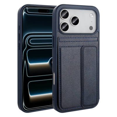 Apple iPhone 17 Pro Max Case PU Leather Card Holder Zore Sevilla Cover Navy blue