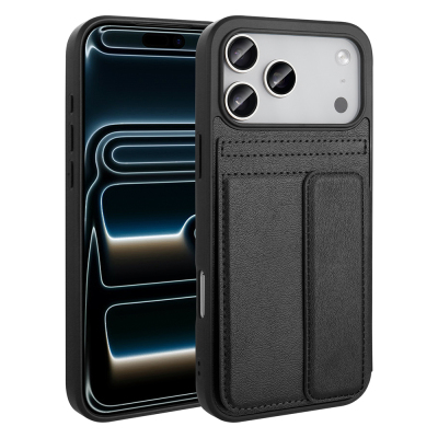 Apple iPhone 17 Pro Max Case PU Leather Card Holder Zore Sevilla Cover Black