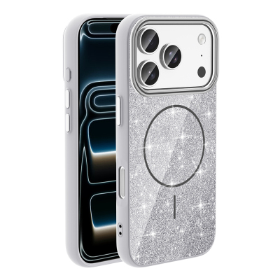 Apple iPhone 17 Pro Max Case Shining Glitter Zore Okso Cover M-safe Charging Feature White