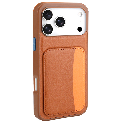 Apple iPhone 17 Pro Max Case with Card Holder Zore X-Card Silicone Cover Brown