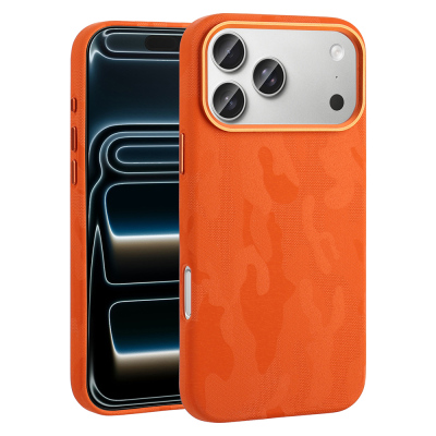 Apple iPhone 17 Pro Max Case with M-Safe Charging Feature, Camouflage Design, Zore Sera Hard PC Cover Orange