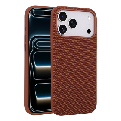 Apple iPhone 17 Pro Max Case with M-Safe Charging Feature, Fabric Design, Zore Miami Hard PC Cover Brown