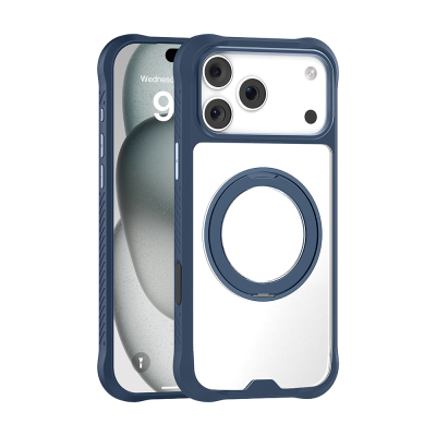 Apple iPhone 17 Pro Max Case with M-safe Charging Finger Ring Stand Airbag Design Mutural Obsidian Series Cover Navy blue