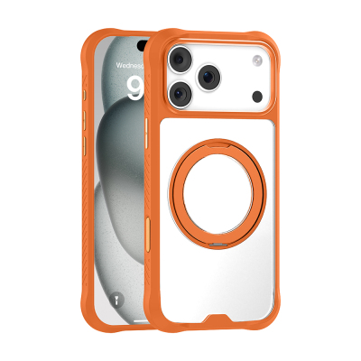 Apple iPhone 17 Pro Max Case with M-safe Charging Finger Ring Stand Airbag Design Mutural Obsidian Series Cover Orange