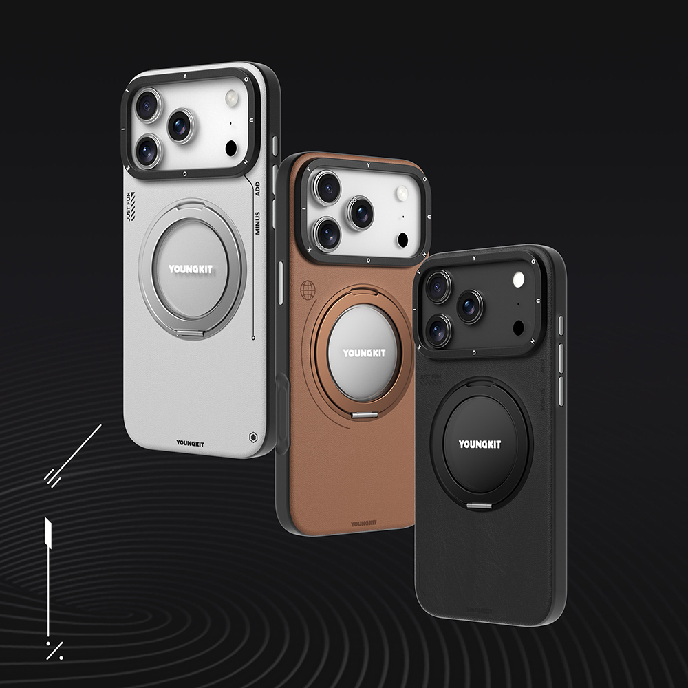 Apple iPhone 17 Pro Max Case with M-safe Charging Function, 360 Degree Stand, Simple Matte Leather Pattern, Youngkit Tech Leather Series Cover - 15