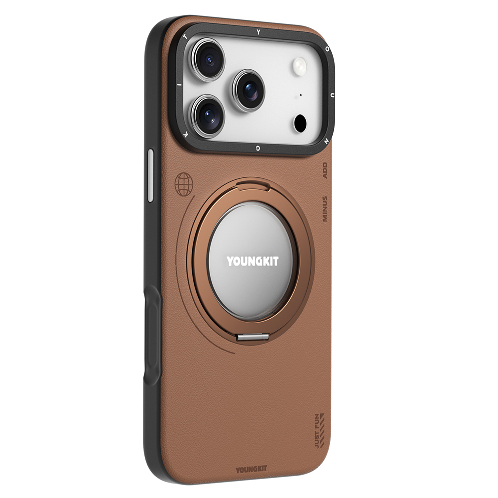 Apple iPhone 17 Pro Max Case with M-safe Charging Function, 360 Degree Stand, Simple Matte Leather Pattern, Youngkit Tech Leather Series Cover - 5