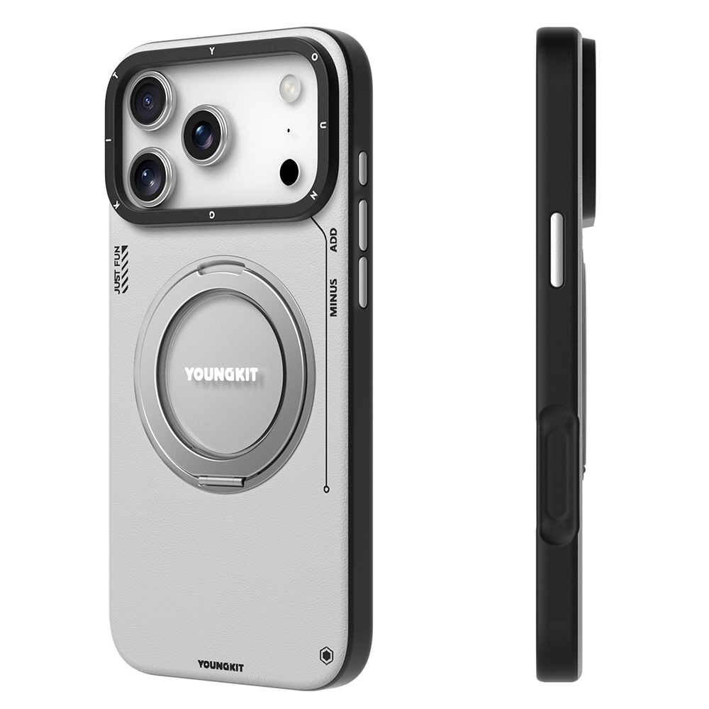 Apple iPhone 17 Pro Max Case with M-safe Charging Function, 360 Degree Stand, Simple Matte Leather Pattern, Youngkit Tech Leather Series Cover - 10