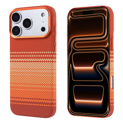 Apple iPhone 17 Pro Max Case with M-safe Charging Function Carbon Fiber Look Zore Nekst Cover Turuncu-Kahverengi