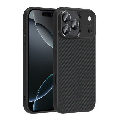 Apple iPhone 17 Pro Max Case with M-Safe Charging Function Carbon Fiber Look Zore Truva Silicone Cover Black