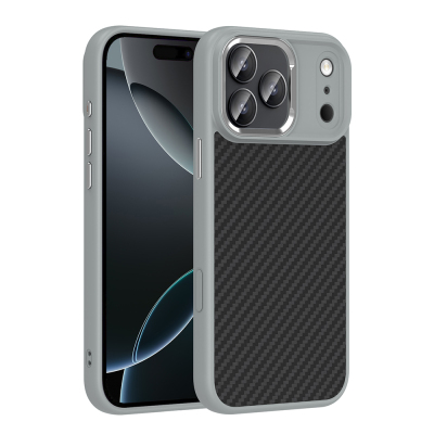 Apple iPhone 17 Pro Max Case with M-Safe Charging Function Carbon Fiber Look Zore Truva Silicone Cover Grey