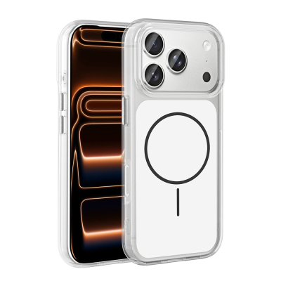 Apple iPhone 17 Pro Max Case Zore Iconic Hard Silicone Cover with Metal Button Design and M-Safe Charging Feature White
