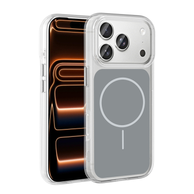 Apple iPhone 17 Pro Max Case Zore Iconic Hard Silicone Cover with Metal Button Design and M-Safe Charging Feature Grey