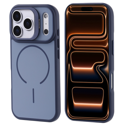 Apple iPhone 17 Pro Max Case Zore Notron Cover M-safe Charging and Camera Stand Navy blue