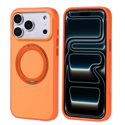 Apple iPhone 17 Pro Max Case Zore Proton Silicone Cover M-Safe Charging Stand Orange