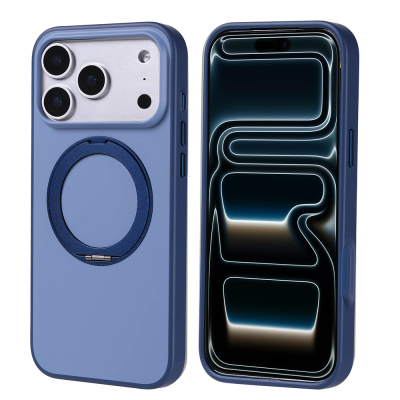 Apple iPhone 17 Pro Max Case Zore Proton Silicone Cover M-Safe Charging Stand Navy blue