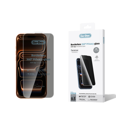 Apple iPhone 17 Pro Max Go Des Borderless Privacy Temperli Cam Ekran Koruyucu Siyah