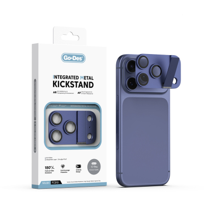 Apple iPhone 17 Pro Max Go Des CL-23 Anti-Reflective Camera Lens Protector with Stand Navy blue